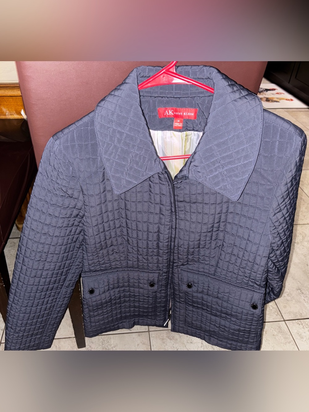 Anne Klein Quilted Dark Navy Utility Jacket